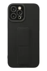 Newface Apple İphone 12 Pro Max Kılıf Mega Standlı Silikon - Siyah