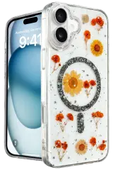 Newface İphone 16 Kılıf Daisy Simli Magsafe Kapak - Siyah