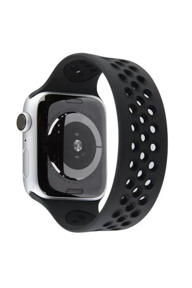 Newface Apple Watch 38mm Ayarlı Delikli Silikon Kordon - Siyah-siyah