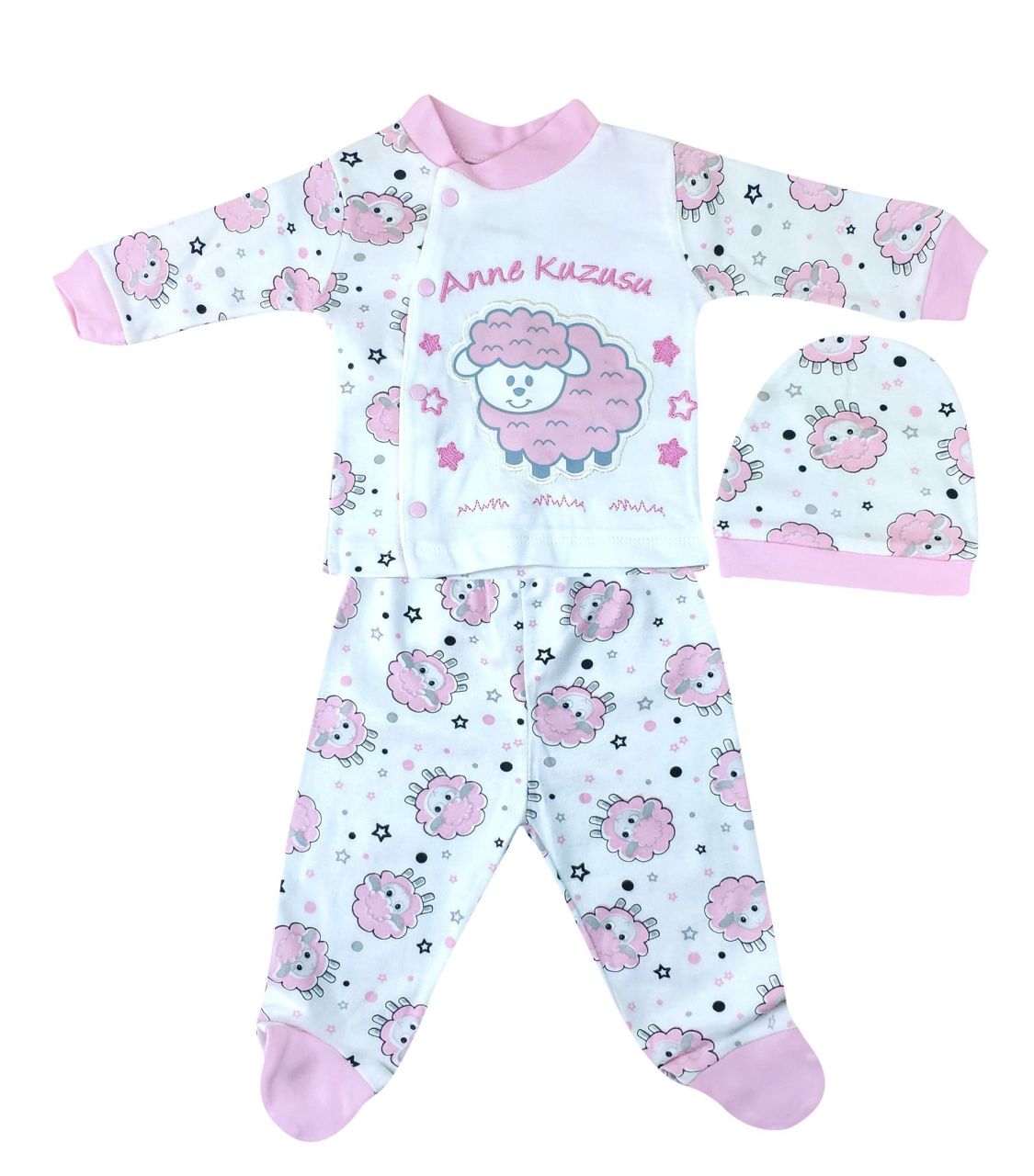 AyBaby AY525 Annesinin Kuzusu Baskılı 3Lü Patikli Pijamai Seti - Pembe