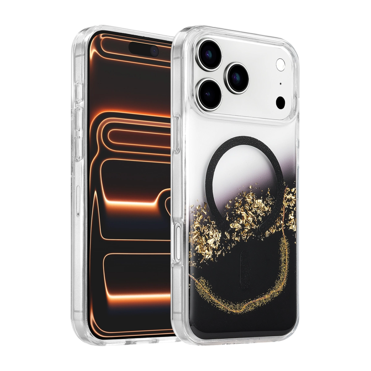 Onegif  İphone 17 Pro Max Lotus Simli Magsafe Kapak - Siyah