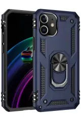Newface Apple İphone 12 Kılıf Sofya Yüzüklü Silikon Kapak - Lacivert