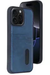 Newface Apple İphone 15 Pro Max Kılıf Sara Kartvizitli Deri Kılıf - Lacivert