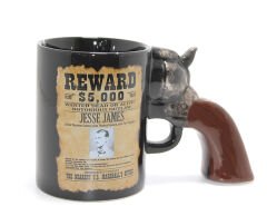 Jesse James Wanted İlanlı Tabanca Porselen Kupa Bardak