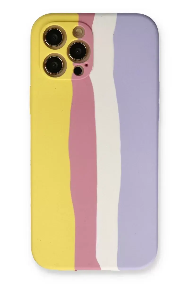 Newface İphone 12 Pro Max Kılıf Ebruli Lansman Silikon - Sarı-mavi