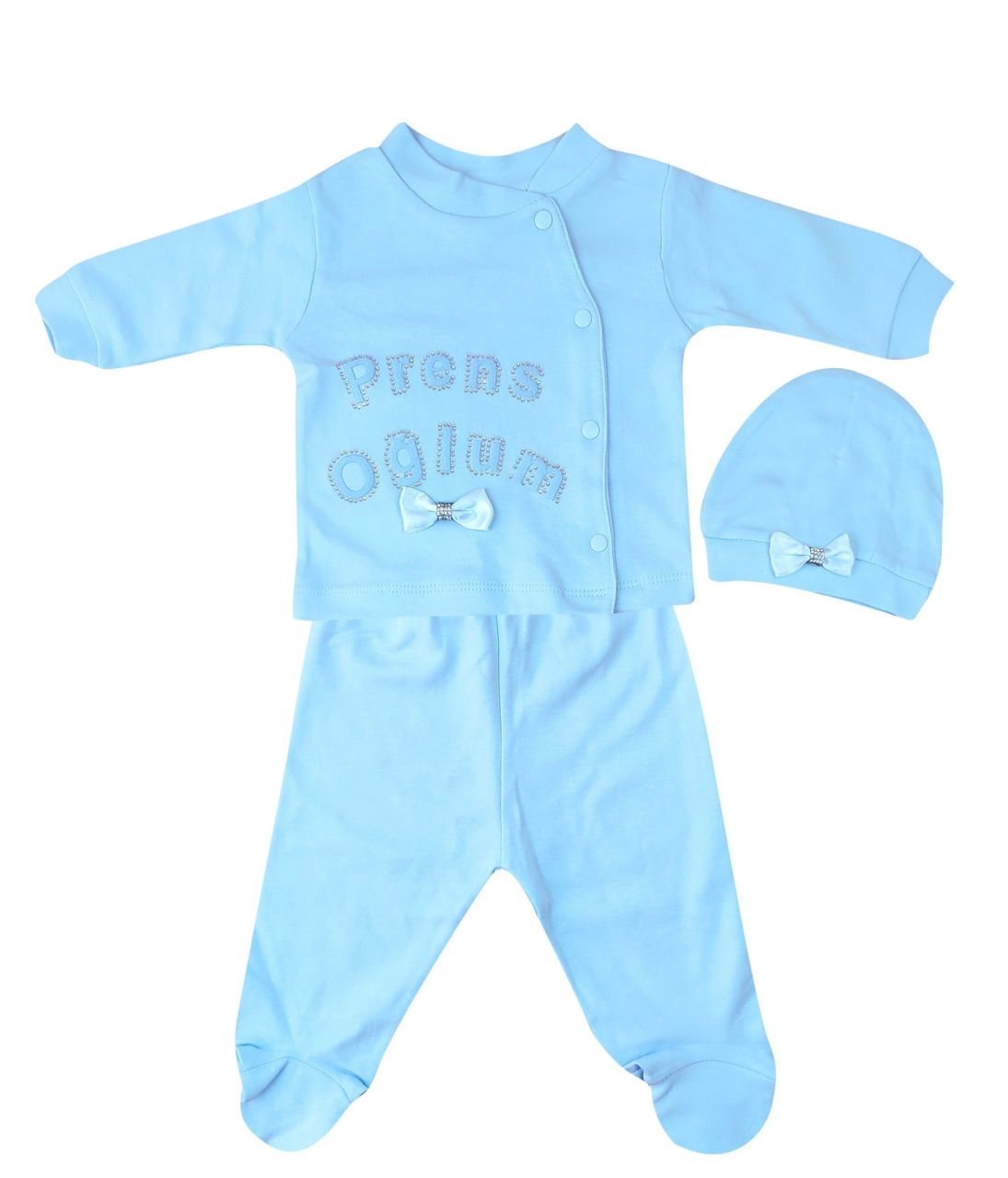 AyBaby AY498 Prens Baskılı 3Lü Bebek Zıbın Set 0-3 Ay - Mavi