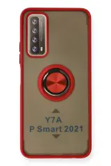 Newface Huawei P Smart 2021 Kılıf Montreal Yüzüklü Silikon Kapak - Kırmızı