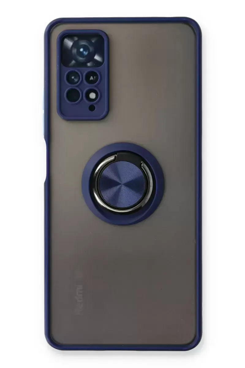 Newface Xiaomi Redmi Note 11 Pro Kılıf Montreal Yüzüklü Silikon Kapak - Lacivert
