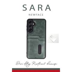 Samsung Galaxy A26 Kılıf Sara Kartvizitli Deri Kılıf - Siyah