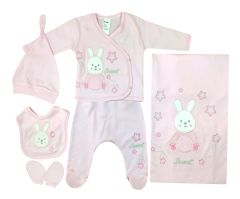 AyBaby AY042 Tavşan Desenli 6Lı Bebek Zıbın Takımı 0-3 Ay - Pembe
