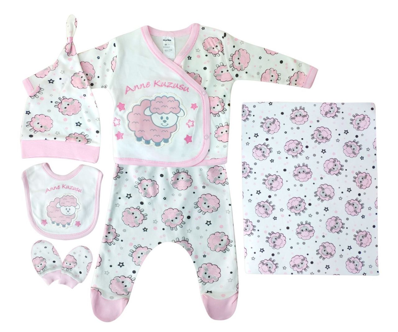 AyBaby AY045 Annesinin Kuzusu 6Lı Bebek Zıbın Takımı 0-3 Ay - Pembe