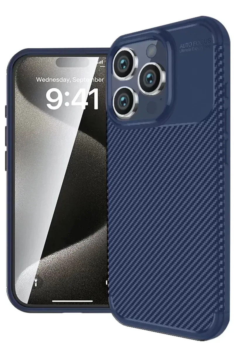 Newface İphone 16 Pro Max Kılıf Auto Focus Karbon Kapak - Lacivert
