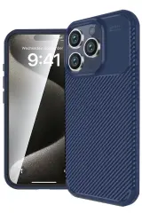 Newface İphone 16 Pro Max Kılıf Auto Focus Karbon Kapak - Lacivert