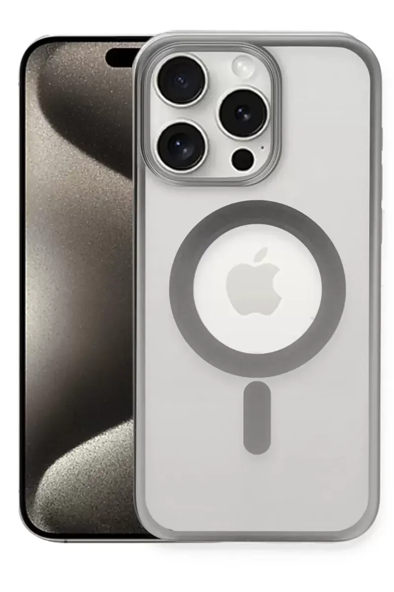 Newface Apple İphone 15 Pro Kılıf Erozi Magsafe Kapak - Gümüş
