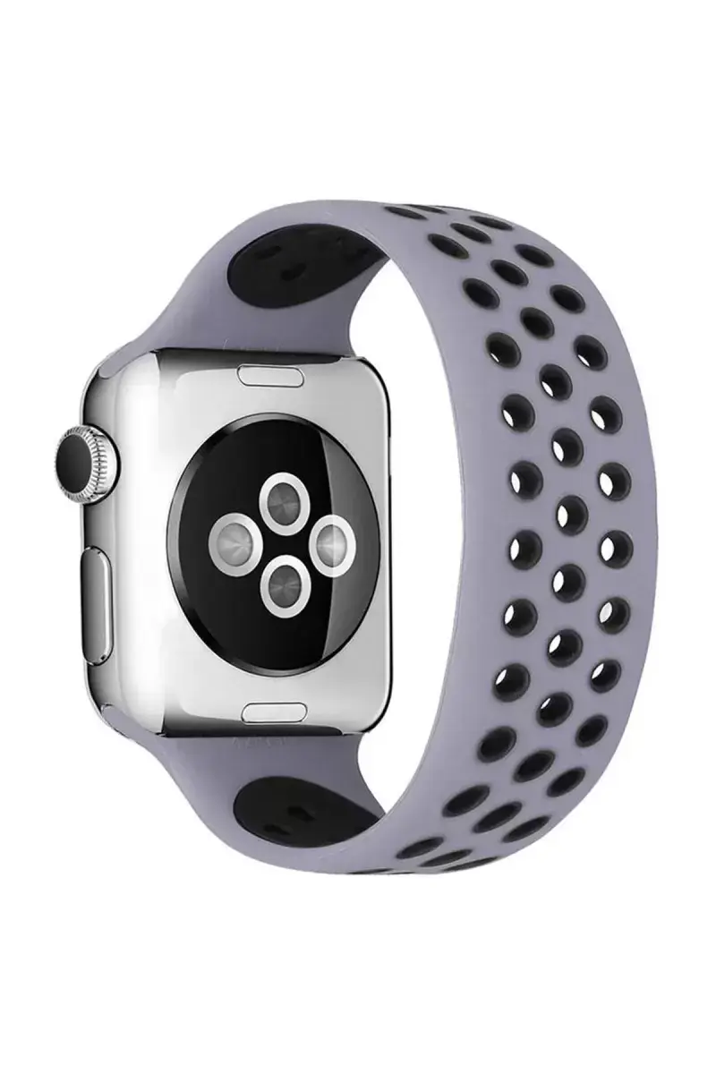 Newface Apple Watch 38mm Ayarlı Delikli Silikon Kordon - Gri-siyah