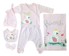 AyBaby AY035 Kuğu Desenli 6Lı Bebek Zıbın Takımı 0-3 Ay - Pembe