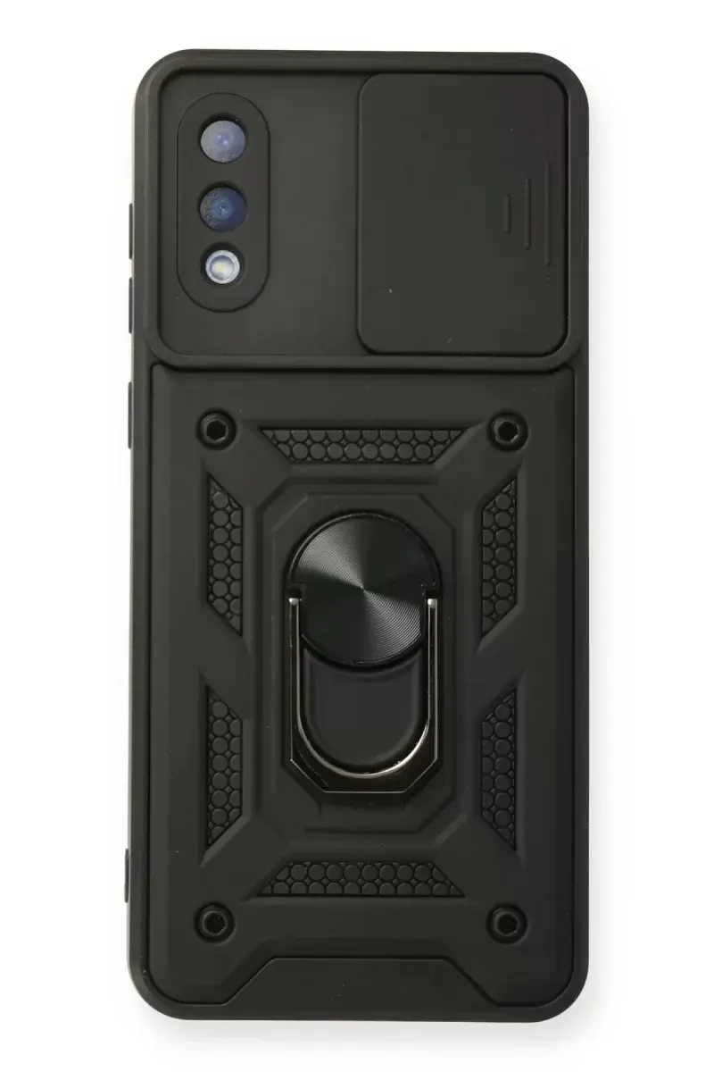 Newface Samsung Galaxy A02 Kılıf Pars Lens Yüzüklü Silikon - Siyah