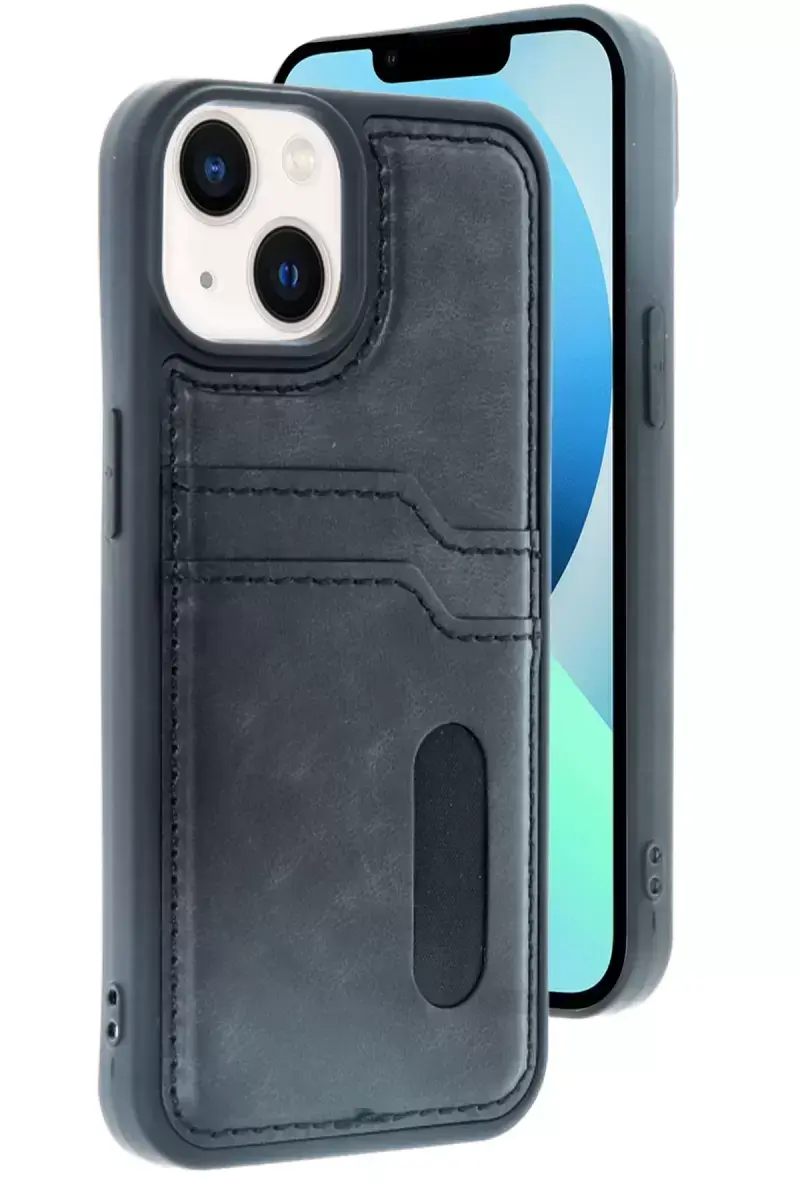 Newface Apple İphone 15 Sara Kartvizitli Deri Kılıf - Siyah