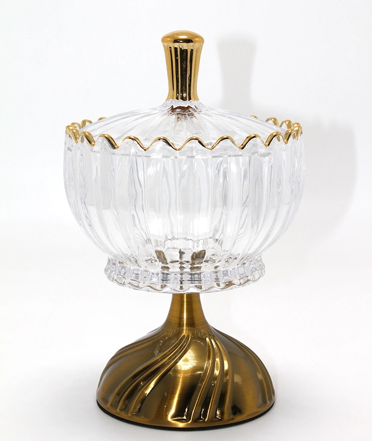 Metal Ayaklı Kristal Cam Şekerlik Gold Detaylı Sunumluk Alk4871