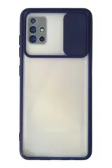 Newface Samsung Galaxy A71 Kılıf Palm Buzlu Kamera Sürgülü Silikon - Lacivert