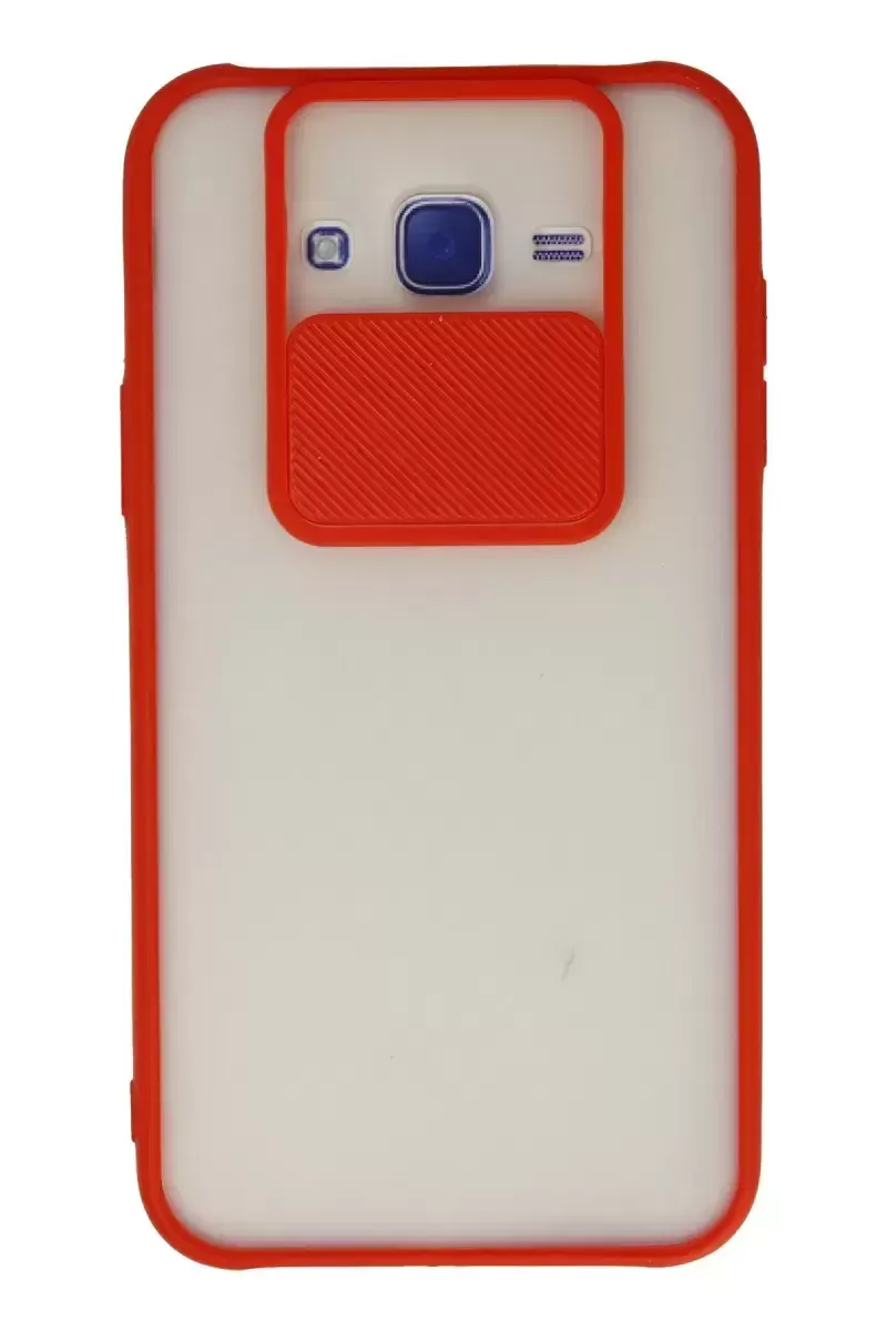 Newface Samsung Galaxy J7 Kılıf Palm Buzlu Kamera Sürgülü Silikon - Kırmızı