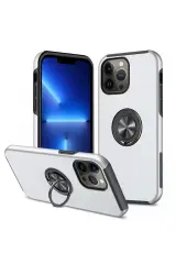 Newface İphone 13 Pro Kılıf Elit Yüzüklü Kapak - Gümüş