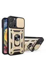 Newface Apple İphone 16 Pro Kılıf Pars Lens Yüzüklü Silikon - Gold