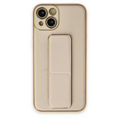 İphone 14 Plus Kılıf Coco Deri Standlı Kapak - Gold