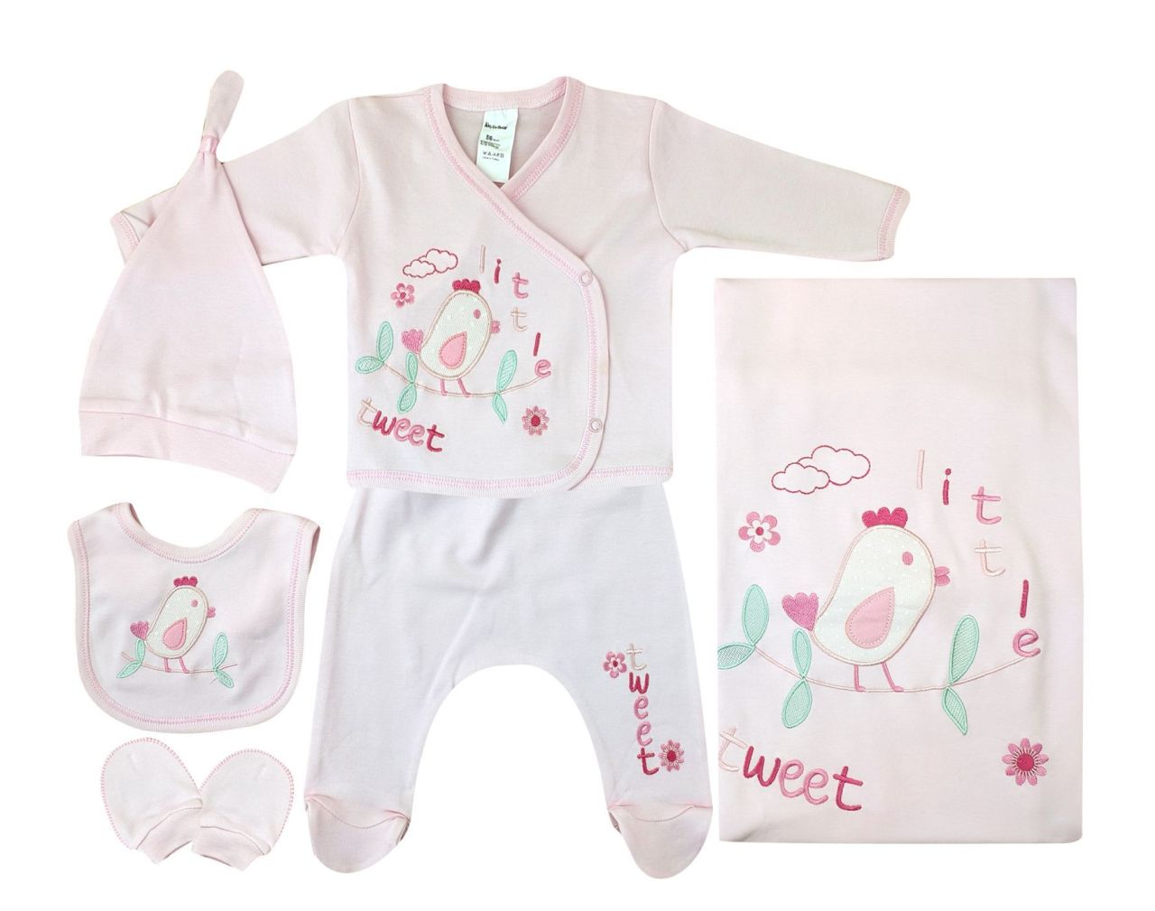 AyBaby AY040 Kuş Desenli 6Lı Bebek Zıbın Takımı 0-3 Ay - Pembe