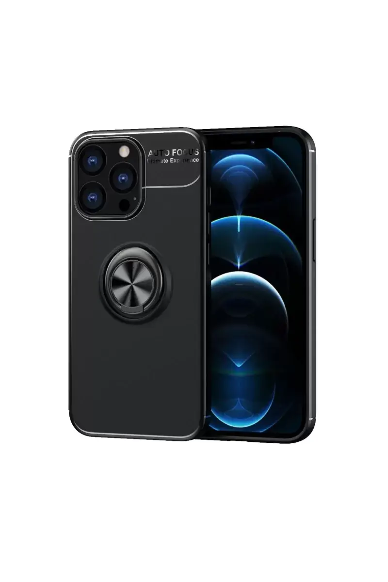 Newface Apple İphone 13 Pro Max Kılıf Range Yüzüklü Silikon - Siyah