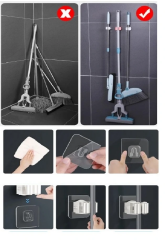 4 Lü Kelebek Yapışkanlı Mop Fırça Çekpas Sap Tutucu Organizer Banyo Düzenleyici