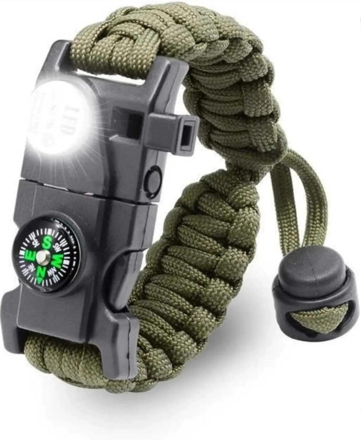 Pusula,fenerli Yüksek Desibel Düdüklü Hayatta Kalma Kamp Bilekliği  Haki