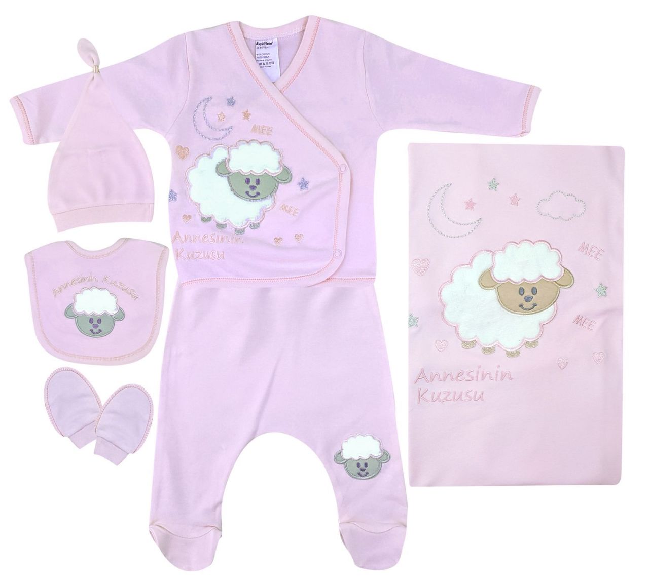 AyBaby AY034 Annesinin Kuzusu 6Lı Bebek Zıbın Takımı 0-3 Ay - Pembe