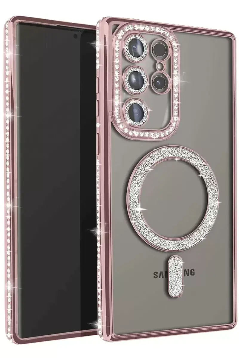 Newface Samsung Galaxy S25 Ultra Kılıf Joke Simli Magneticsafe Kılıf - Pembe