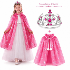 Masal Prensesi Pembe Pelerin Ve Taç Seti (85 Cm)
