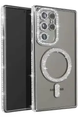 Newface Samsung Galaxy S25 Ultra Kılıf Joke Simli Magneticsafe Kılıf - Gümüş