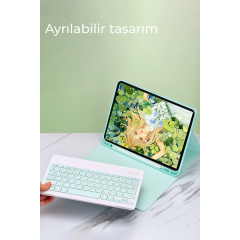 İpad 10.2 (9.nesil) Kılıf Kc01 Smart Klavyeli Tablet Kılıfı - Lila