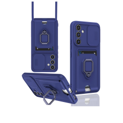 Samsung Galaxy S24 Fe Kılıf Zuma Kartvizitli Yüzüklü Silikon - Lacivert