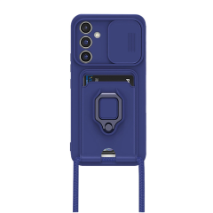 Samsung Galaxy S24 Fe Kılıf Zuma Kartvizitli Yüzüklü Silikon - Lacivert