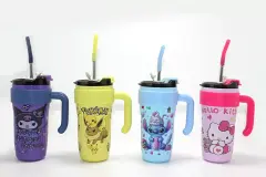 Sevimli Çizgi Film Karakterli Pipetli Termos