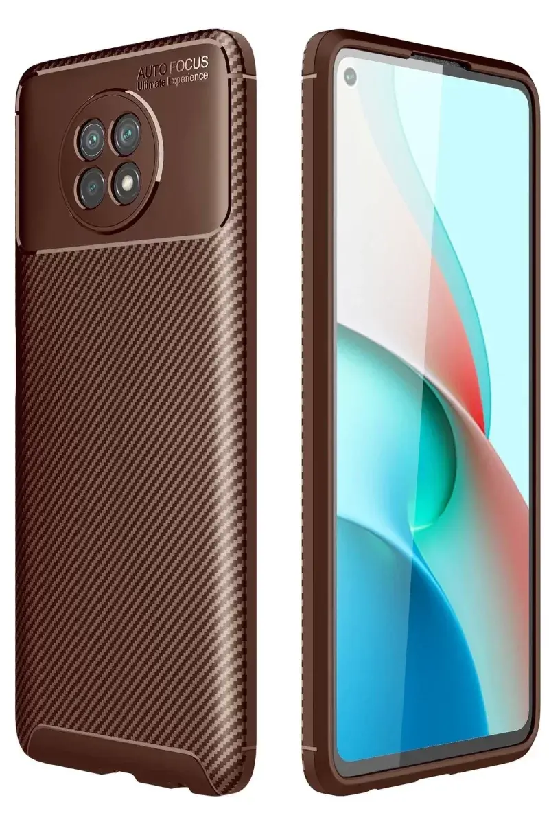Newface Xiaomi Redmi Note 9 5g Kılıf Auto Focus Karbon Kapak - Kahverengi