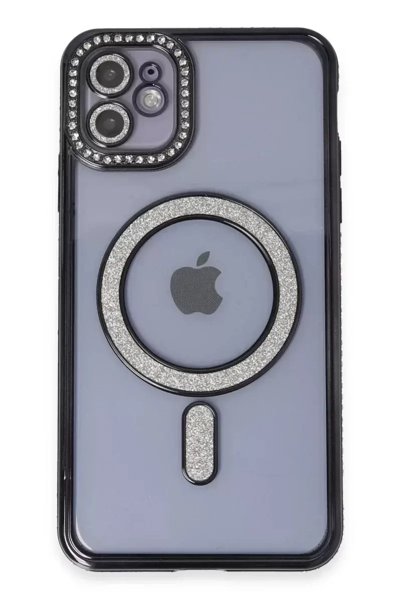 Newface İphone 11 Kılıf Joke Simli Magneticsafe Kılıf - Siyah