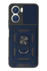 Newface Vivo Y16 Kılıf Pars Lens Yüzüklü Silikon - Lacivert