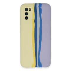 Samsung Galaxy A03s Kılıf Ebruli Lansman Silikon - Sarı-lila