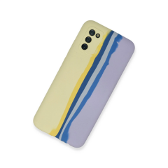 Samsung Galaxy A03s Kılıf Ebruli Lansman Silikon - Sarı-lila