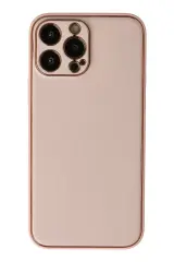 Newface İphone 13 Pro Kılıf Coco Deri Silikon Kapak - Pudra