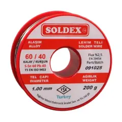 Soldex 1.00mm Kalın 200 Gram Kalın Lehim Teli Sn60 Pb40
