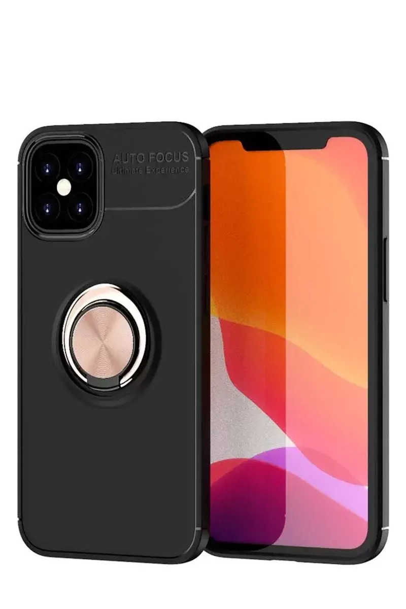 Newface İphone 12 Mini Kılıf Range Yüzüklü Silikon - Siyah-gold