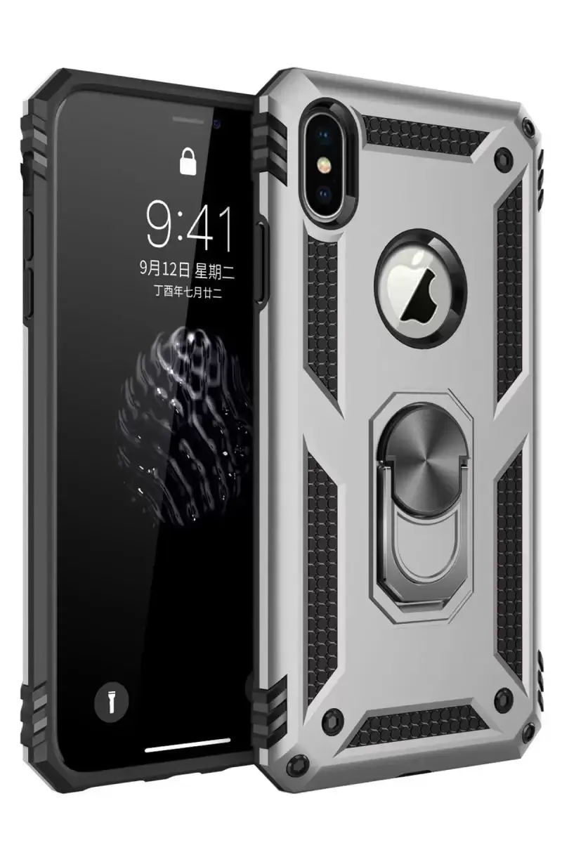 Newface Apple İphone Xs Max Kılıf Sofya Yüzüklü Silikon Kapak - Gümüş