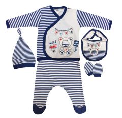 AyBaby AY538 Çizgili Ayılı 5Li Bebek Zıbın Seti 0-3 Ay - Lacivert